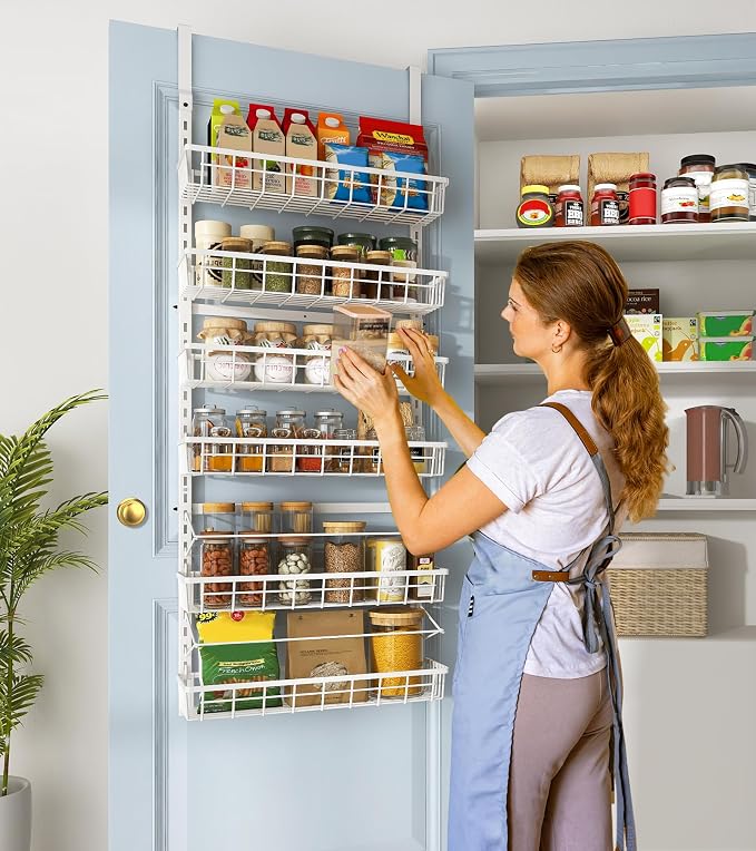 Mefirt Over The Door Pantry Organizer, Wall Mount Spice Rack 6-Tier White | Pantry Hanging Organizers and Storage, Adjustable Baskets Heavy-Duty Metal for Home & Kitchen, Back of Door Seasoning Rack - Image 8
