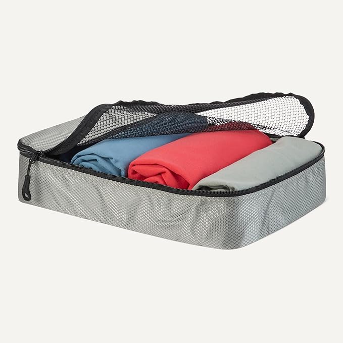 Amazon Essentials 4-Piece Packing Cubes Travel Accessories Set, Space-Saving Luggage Organizer with Double Zipper, Mesh Top Panel, Medium, Gray (Previously Amazon Basics) - Image 3