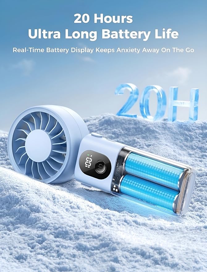 Aecooly Mighty Portable Handheld Fan | 20H Max Cooling | 3 Flexible Modes | 5 Speeds Wind | Battery Level Display | USB Rechargeable Mini Personal Battery Powered, Gifts for Women, Travel -Blue - Image 6