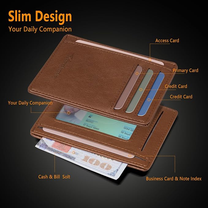 Travelambo Slim Minimalist Wallet for Men, RFID Blocking Credit Card Holder, Front Pocket ID Card Case, Gifts for Men, Husband, Boyfriend, Teenage - Image 5