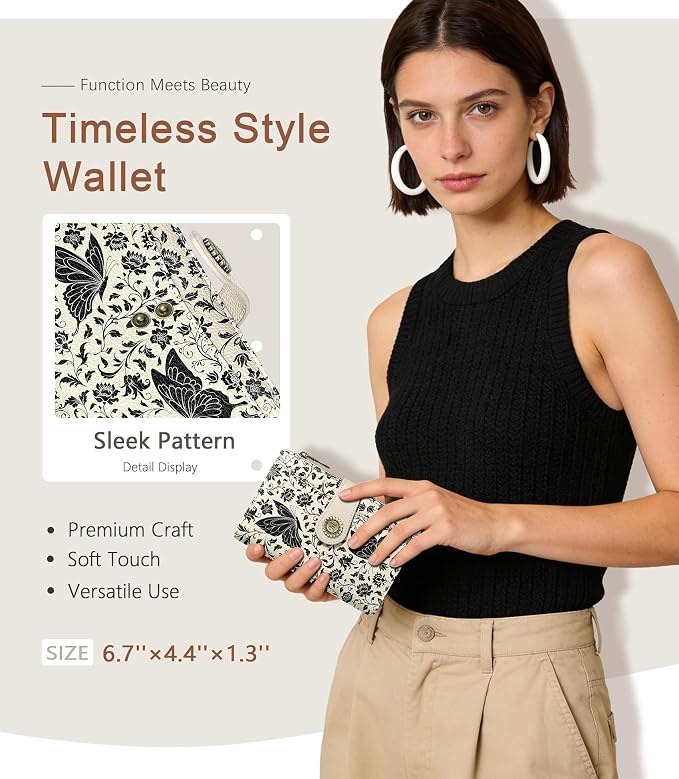 Butterfly Wallet Women RFID, Passport Holder, Credit Card Holder | 6.7" x 4.4" x 1.3" Bifold, Travel billfold, Zipper Pocket, PU Leather, Clutch, Purse, ID Window, Pen Holder, Gift Ladies Girl - Image 2