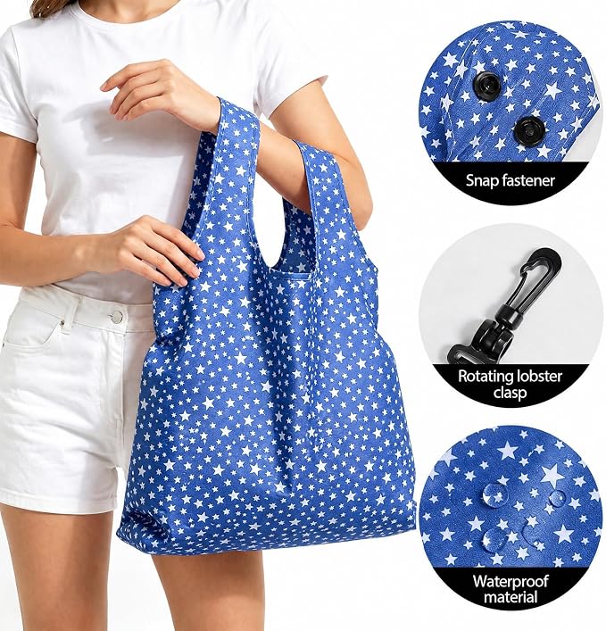 1 Pack Reusable Shopping Bag, Foldable Grocery Bag, Star | Large Capacity, Washable, Grocery Tote, Utility Travel Shoulder Bag - Image 4