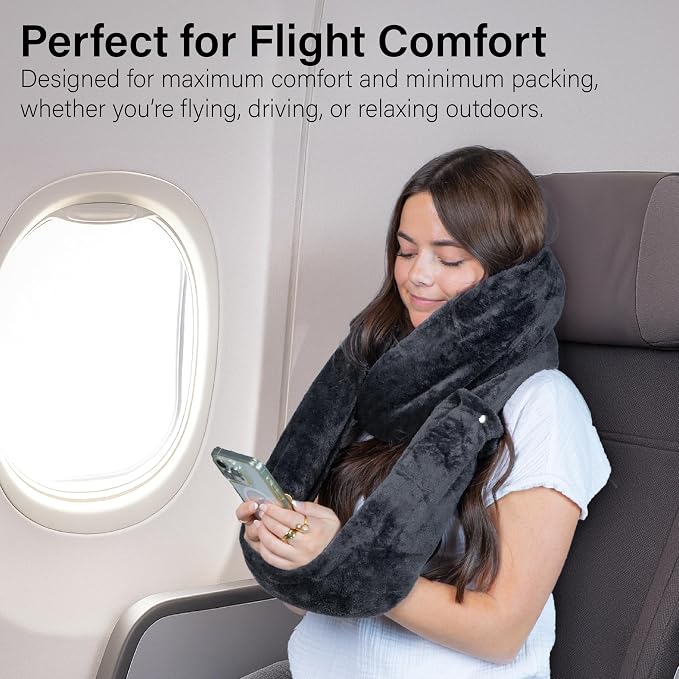 NAPRO 3‑in‑1 Travel Blanket Pillow Scarf – Convertible 50×80″ Blanket, 12×16″ Pillow, 80″ Infinity Neck Pillow – Lightweight, Plush – Black - Image 2