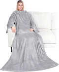 PAVILIA Blanket with Sleeves for Adult Women Men, Soft Warm Wearable Blanket Fleece Wrap Throw, Robe Blanket Gift by PAVILIA