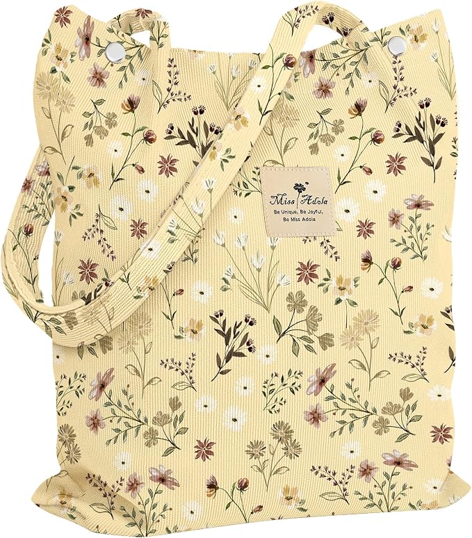 Miss Adola Designer Corduroy Tote Bag for Women | 3 Magnetic Buckles, Aesthetic Pattern, Reusable, Soft, Roomy Carry for Work, Travel, Grocery Runs by MissAdola