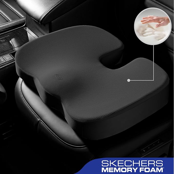 Skechers Memory Foam Seat Cushion,Office Chair Cushion for Tailbone Pain Relief,Butt Pillow for Office Chair,Car seat Cushion,Computer Desk,Long Sitting Office Workers,and Car Drivers,Black - Image 2