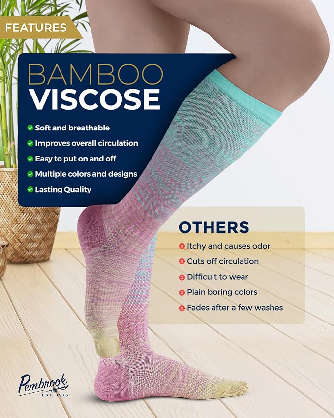 Pembrook® Bamboo Viscose Light Compression Socks - 3 Pairs | 8-15 mmhg Compression Socks | Knee High Comfort Support Socks - Image 4