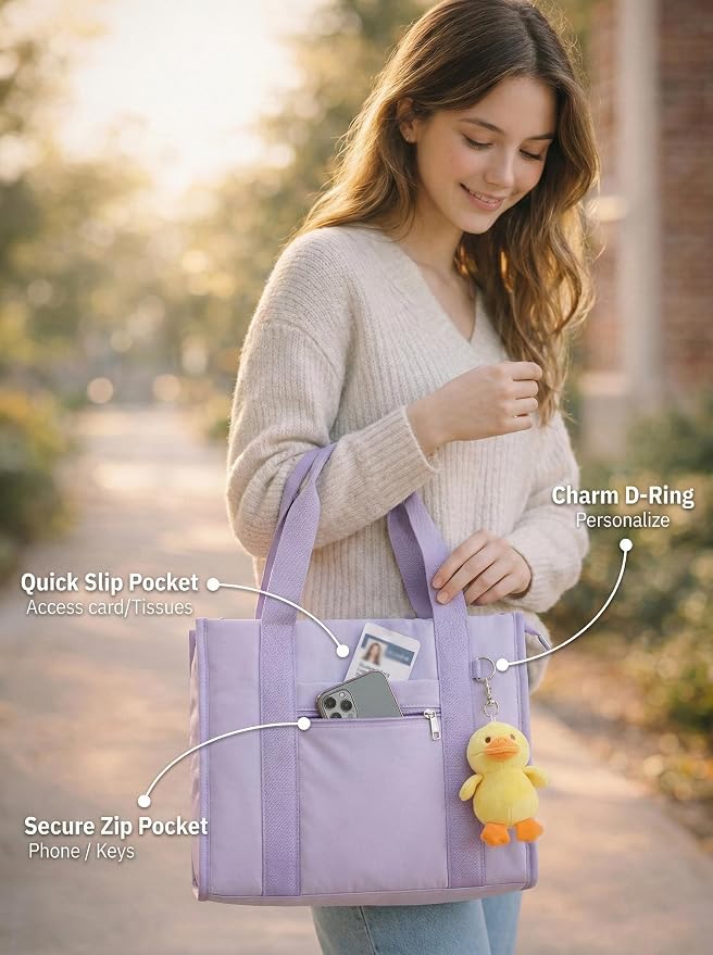 Work Tote Bag for Women, Lightweight Puffer Tote Crossbody with Zipper | Travel Utility Tote Multi-Pocket, RFID Pocket, Large Capacity, Luggage Sleeve, Shoulder Bag for Office, Daily, Gym, Teacher - Image 6