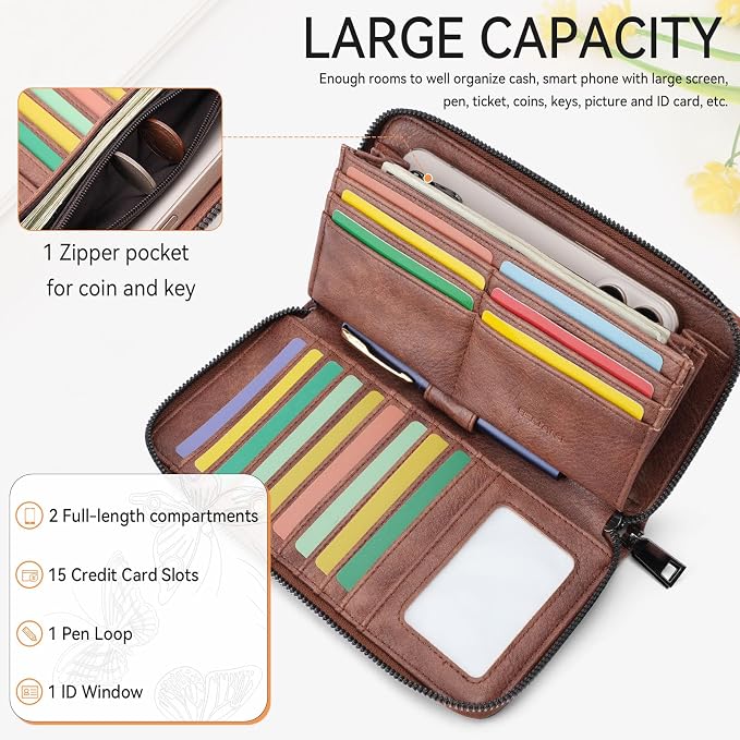 BELTANA Womens Wallet RFID Wallet Women with Passport Holder Butterfly Vegan Leather Multi Card Slots Wallets Large Capacity Wristlet Travel Purse for Women (Coffee) - Image 4