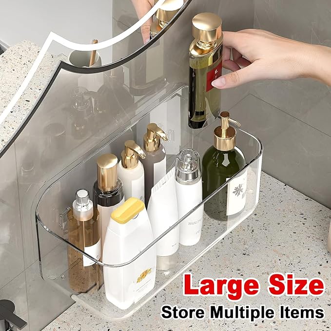 Wall Mount Organizer, Large Adhesive Wall Self - Bathroom Shelf | Adhesive Bathroom Shelves with Self Adhesive Tape Clear Shelf for Bathroom, Kitchen - Large Size - 5.1"D x 10.9"W x 6"H - Image 5