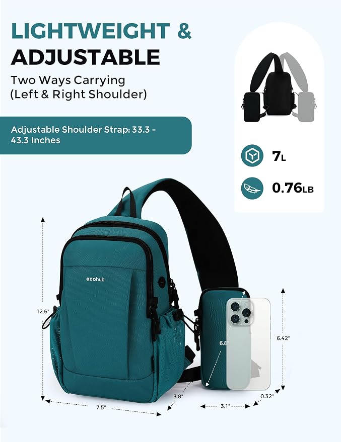 ECOHUB Anti-Theft Crossbody Bag Men Women RFID Blocking Lightweight Sling Backpack Water Resistant for Travel Hiking Outdoor - Image 2