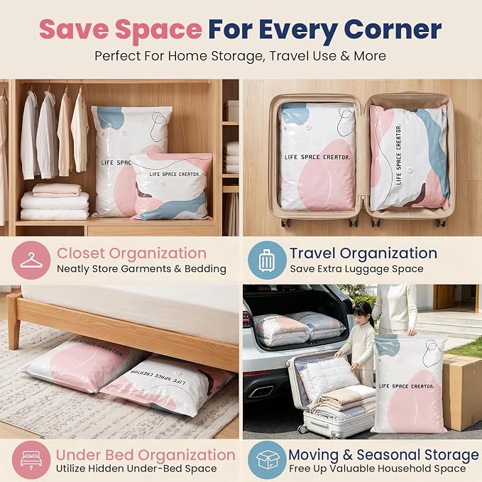5PC No Pump Vacuum Storage Bags, No Pump Large Vacuum Storage Compression Bags, Thick Airtight Reusable Organizer for Clothes Comforters Travel Moving Closet Storage (M) - Image 7
