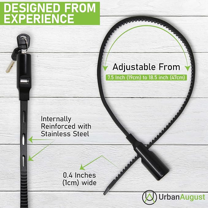 Adjustable Zip Tie Lock for Cabinet Refrigerator Bike Stroller Helmet Skateboard Luggage- Multi-Purpose Keyed French Door Lock - Stainless Steel Fridge Lock with Key - Black, 1 Pack - Image 2