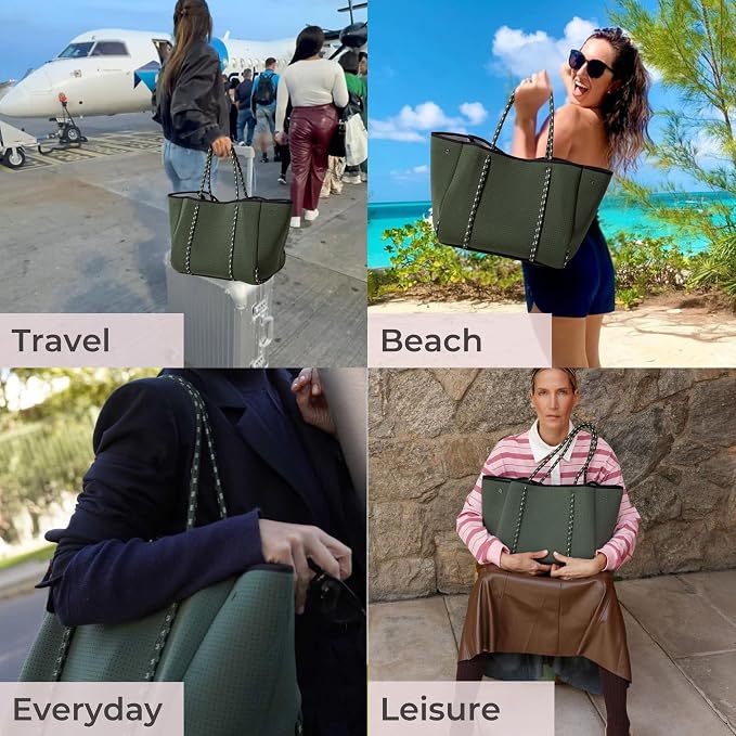 POPUPS Large Neoprene Tote Bag for Women - Everyday Designer Handbag for Travel Work and Beach with Pockets and Zipper Pouch - Image 2
