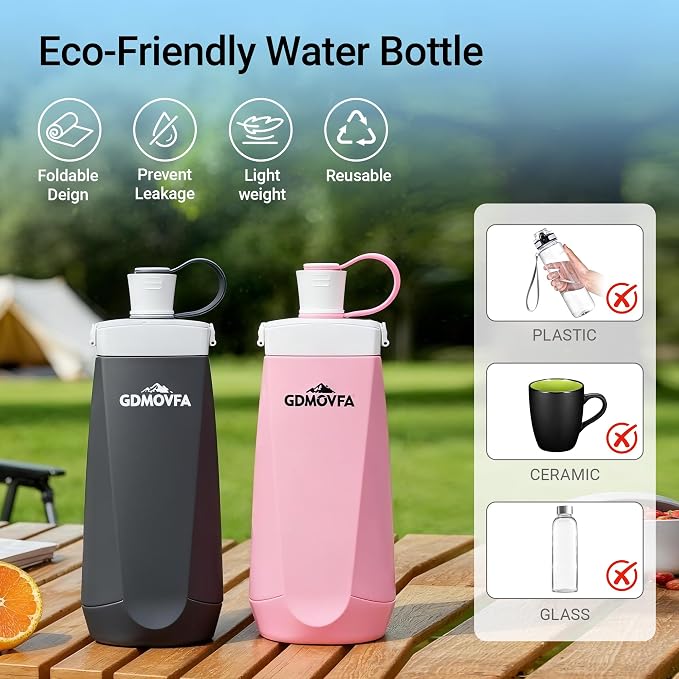 Collapsible Water Bottles,20oz Reusable Silicone Foldable Water Bottle,Portable Leak-proof Collapsible Water Bottle for Traveling Camping Hiking Cycling Yoga Sports Outdoor (Black) - Image 6