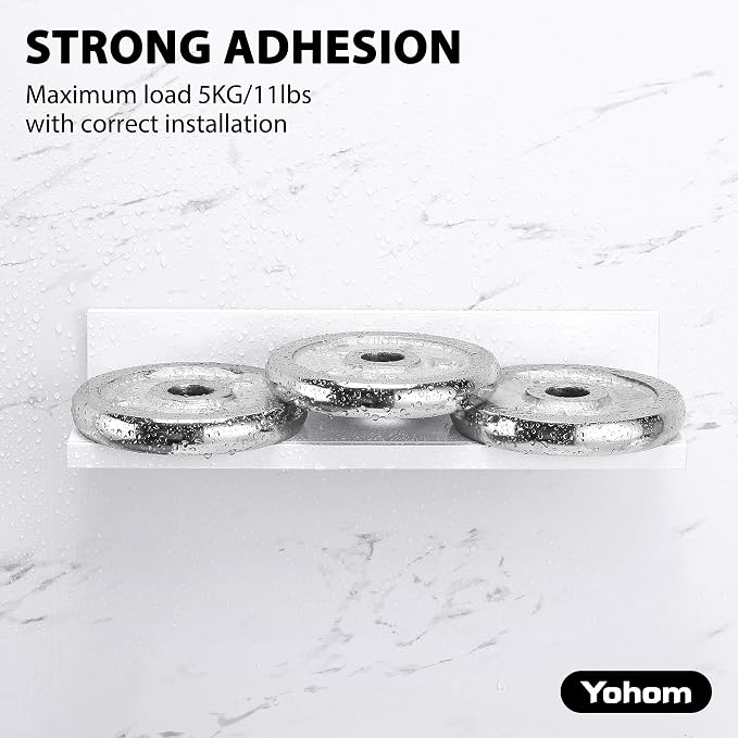 YOHOM White Floating Adhesive Bathroom Wall Storage Shelf No Drilling Display Ledge Organizer for Shower Caddy Kitchen Holder 14.96inch - Image 7