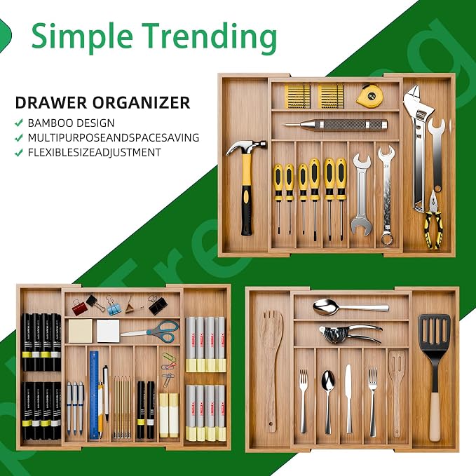 Simple Trending Expandable Bamboo Kitchen Drawer Organizer, Natural | Adjustable Silverware Organizer with 9 Compartments, Practical Utensil Cutlery Tray for Flatware, Flexible Storage - Image 8