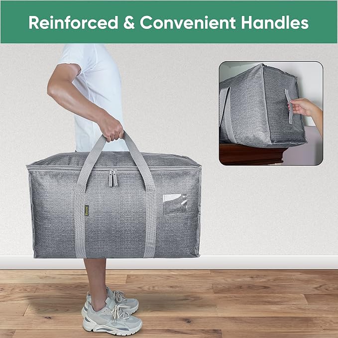 BALEINE 2-Pack Oversized Moving Bags with Reinforced Handles, Heavy-Duty Storage Tote for Clothes, Moving Supplies (Winter Grey, 2-Pack) - Image 6