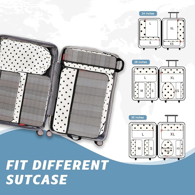 U+U 6 Set Compression Packing Cubes, Travel Organizers (Polka Dot) | Space-Saving & Drawstring Bag Included - Image 6