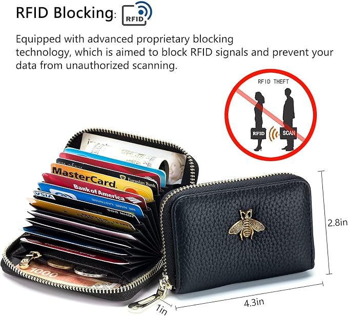 imeetu RFID Credit Card Holder, Small Card Wallet Women, Leather Card Case | Genuine Leather Women's Card & id Cases, Change Coin Purse with Zipper Keychain id Window, 20 Colors & 3 Styles, Daily, Gifts - Image 4