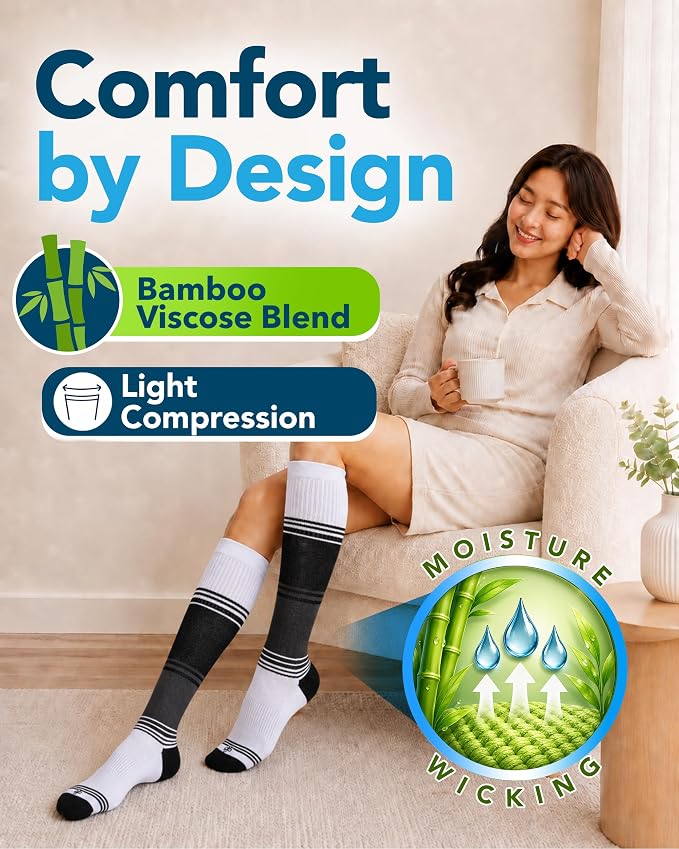 Doctor's Select® Bamboo Viscose Light Compression Socks for Women & Men - 3 Pairs, 8-15 mmHg Compression Socks, Knee High - Image 2