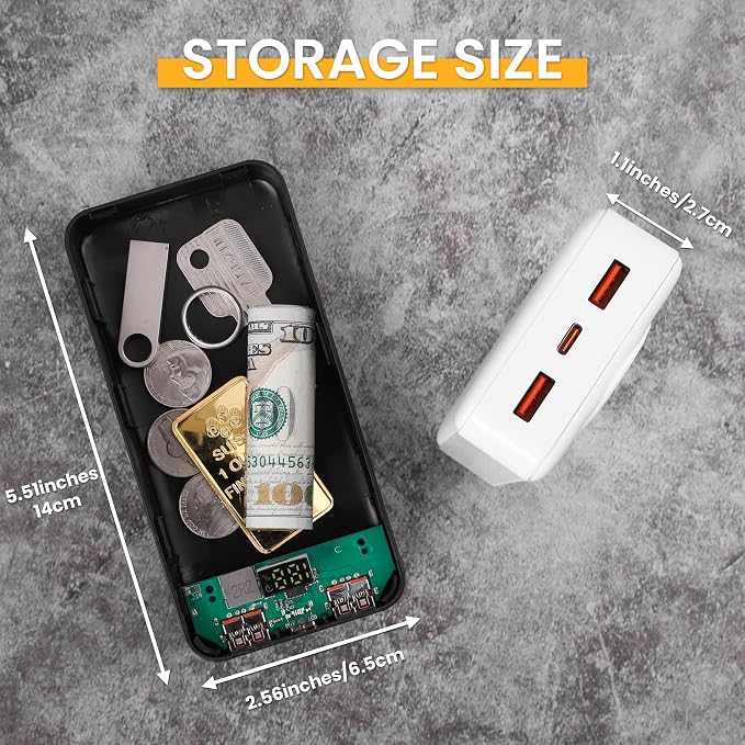 Fake Charger Diversion Safe with Large Hidden Compartment, Fake Power Bank Secret Storage Box, Secret Hidden Storage Keeps for Money, Keys, and Valuables- White - Image 2