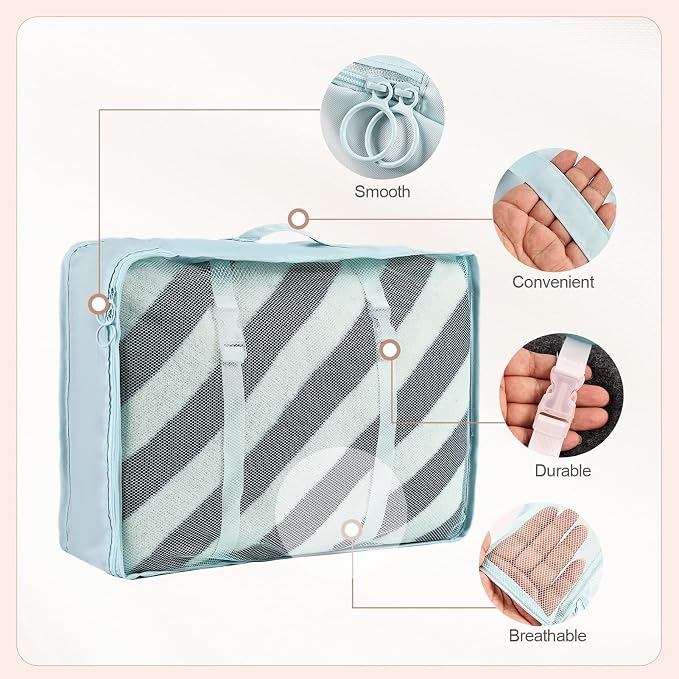 Packing Cubes for Travel, 8 Set Luggage Organizer Bags Travel Cubes for Packing Compression Luggage Cubes for Suitcase Carry on Travel Essentials with Laundry & Toiletry Bag (blue) - Image 5