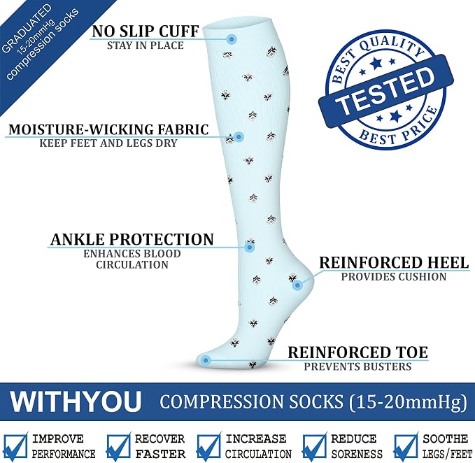WITHYOU Compression Socks 15-20 mmHg is Best Athletic for Men & Women Running Flight Travel Nurses Pregnant - Image 5