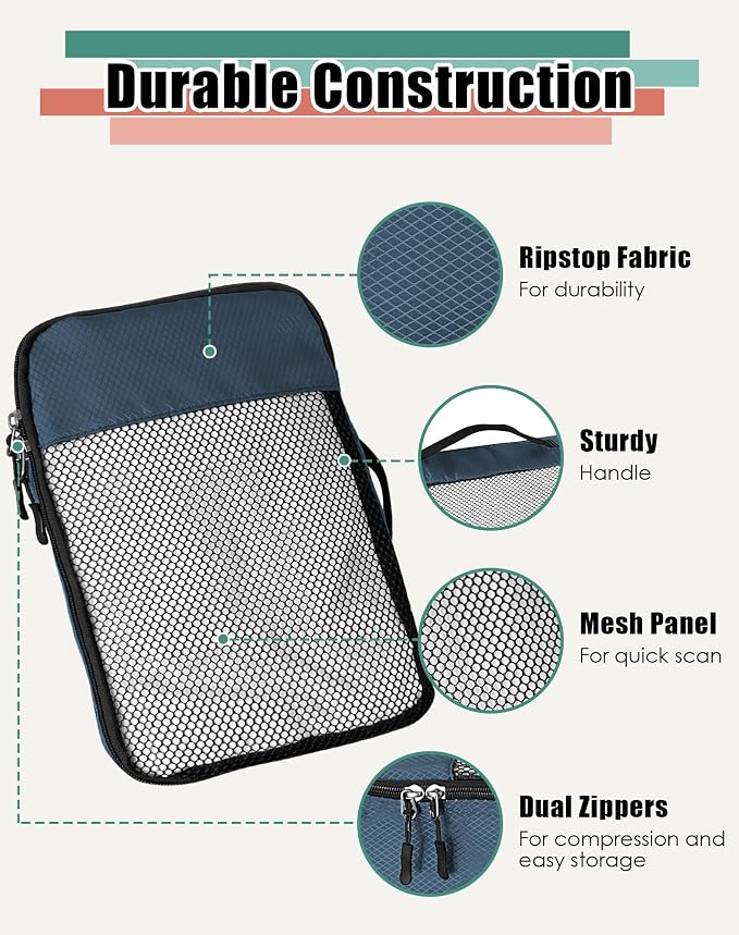 WTREE 4-Piece Packing Cubes Travel Accessories Set for Suitcases - Luggage Organizer Bags with Double Zipper - Mesh Top - Medium - Dark Blue - Image 6