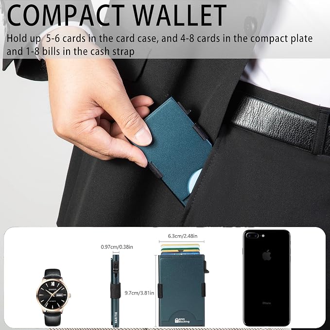 Slim Card Holder Wallet for Men, Minimalist RFID Blocking Pop Up Wallet, Smart Metal Business Card Case Holds 12 Cards, Money Clip, Front Pocket Wallet, Gifts for Men - Image 6