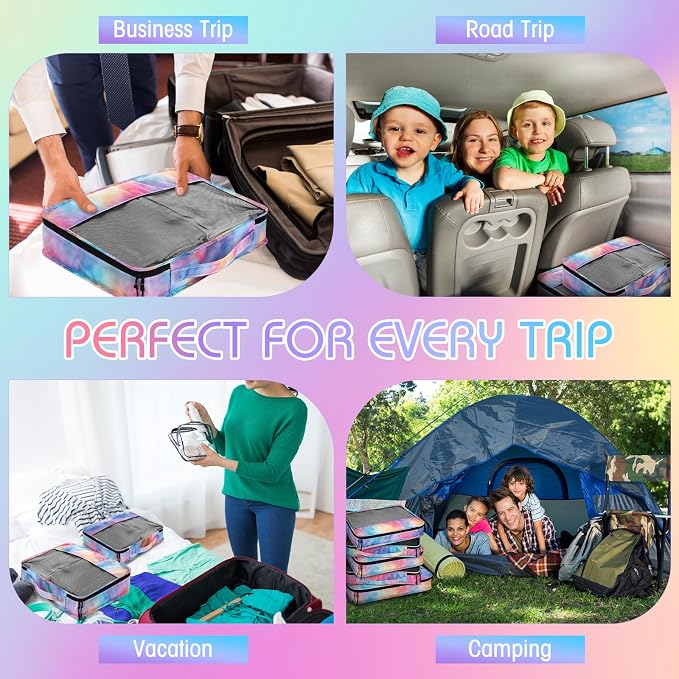 5 Pcs Packing Cubes for Suitcase Large Travel Cubes Carry on Luggage Organizer Bags for Clothes Accessories (Mixed,Watercolor) - Image 7