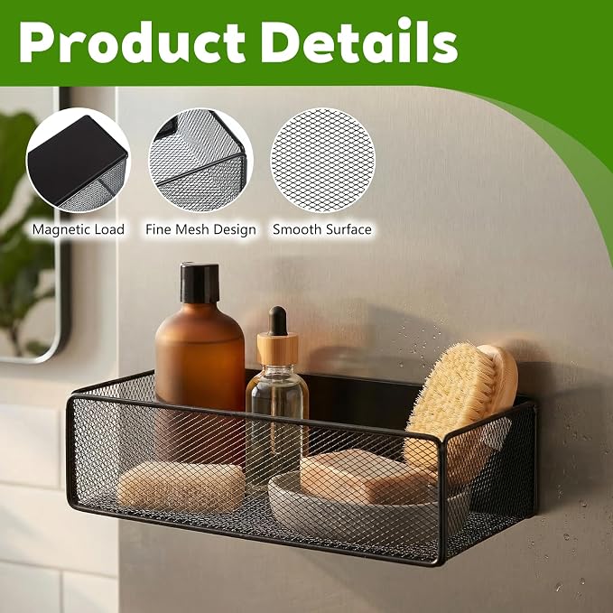 2 Pcs Magnetic Basket For Fridge | Kitchen Magnetic Storage Bin Box Containers Locker Organizer for Pegboard Refrigerator Kitchen Home Whiteboard(Black) - Image 3