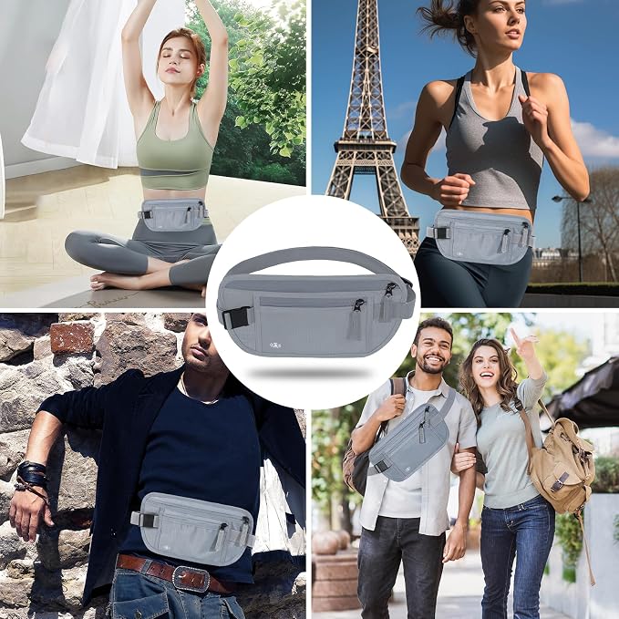 Money Belt for Travel, RFID Blocking, Hidden Money Belt, Passport Holder for Travel (Grey) - Image 6