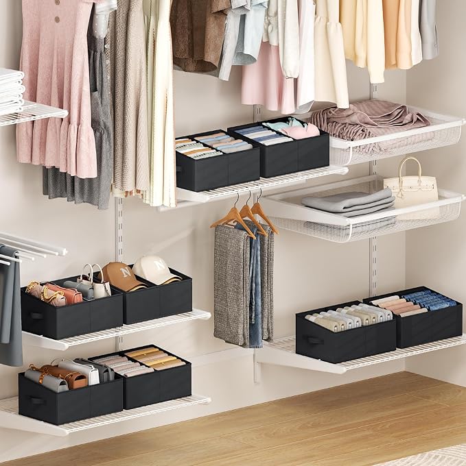 DIMJ Trapezoid Storage Bins for clothes - 5 Packs Closet Organizers and Storage Baskets, Foldable Closet Baskets with Handles and Divider, Closet Storage Bin Toybox for Shelves Living Room Bedroom - Image 7