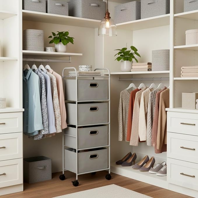 Lavish Home 4-Drawer Fabric Dresser, Gray/Silver, 16.5” x 12” x 45” | Slim Clothes Storage Organizer with Wheels and Metal Frame, Rolling Cart for Closet, Home, or Office - Image 2