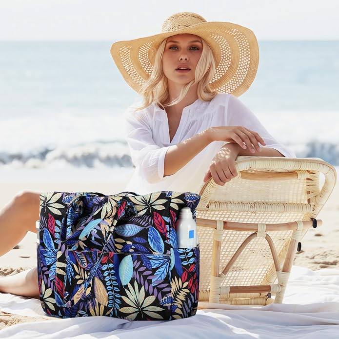 Trifabricy Beach Bags for Women, Waterproof Large Tote Bag With Zipper | Waterproof Sandproof, Zipper Closure, Wet Pocket, For Beach Gym Travel Shopping Vacation, Durable Lightweight, Easy Clean - Image 2