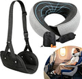 Ergonomic Airplane Pillow and Airplane Foot Hammock, Ultra Portable Neck Pillow with 360° Head Support, Portable Travel Foot Rest with Adjustable Strap, Includes Eye Mask & Ear Plugs, for Flight, Car by PLURECIL