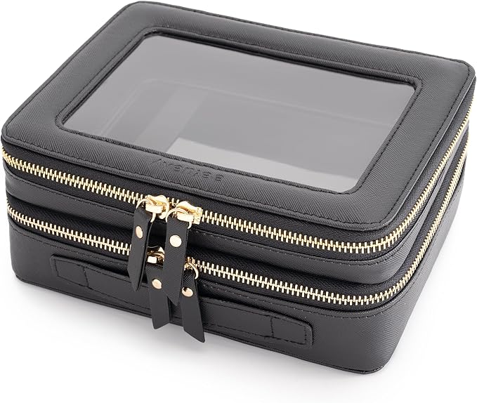 Aveniee Clear Makeup Bags,Double Layer Cosmetic Bags with Separate Brush Compartment,Large Travel Toiletry Bag Cosmetic Case,Travel Accessories Organizer for Women,2 Layers,Black by Aveniee