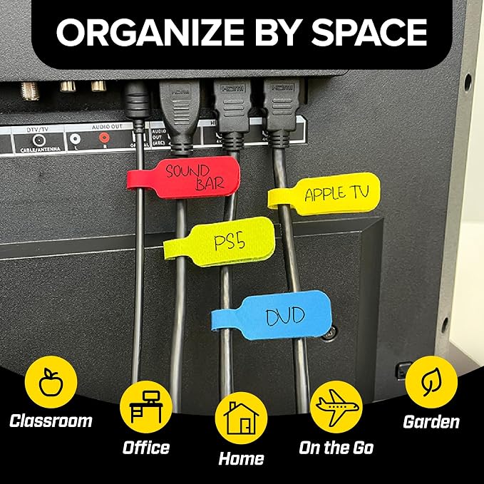 Wrap-It Storage - Cable Labels, Medium, Multi-Color (30-Pack) Write On Cord Tags for Wire Management and Identification | Write On Cord Labels, Wire Labels, Cable Tags and Wire Tags for Spring Cleaning Cable Management and Identification - Image 6