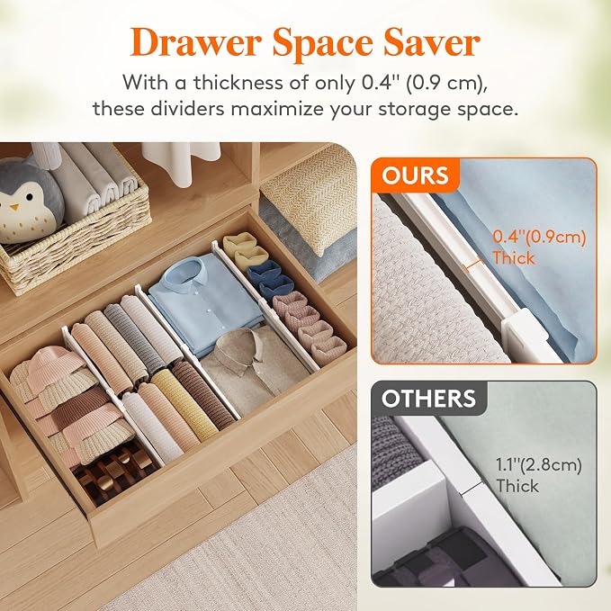 Lifewit 9 Pack 4" High Drawer Dividers, Adjustable Drawer Organizer Clothes | 13.8"-22.2" Expandable White Plastic Separators for Dresser, Kitchen, Cabinet, Nursery, Office, Socks & Underwear Storage - Image 7