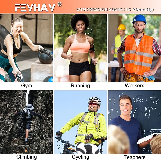 FEYHAY Copper Compression Socks (8 Pairs) 15-20 mmHg Circulation is Best Athletic & Daily for Men & Women, Running, Climbing - Image 6