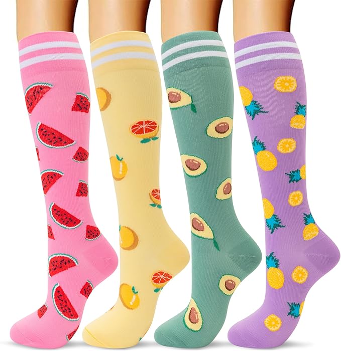fenglaoda Compression Socks Women Men 4 Pairs, Knee High Support Socks for Running, Sports, Travel, Flight, Nurse by fenglaoda