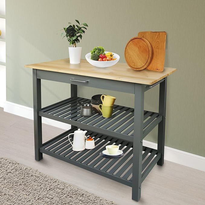 Casual Home Kitchen Island with Solid American Hardwood Top, Slate Gray, 40" W (373-932) - Image 5