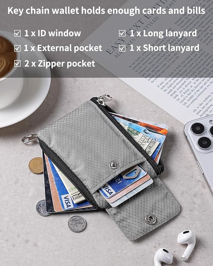 Artpaxy Minimalist Wallet For Mens Womens, Keychain RFID Blocking Zipper Small Wallet with ID Window 2 Lanyards,Water Resistant Travel Cash Card Coin Case Boys Girls - Image 5