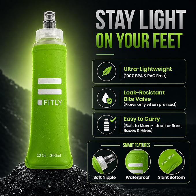 FITLY Soft Flask - Shrink As You Drink Soft Water Bottle for Hydration Pack - Folding Water Bottle Ideal for Running, Hiking, Cycling, Climbing & Rigorous Activity - Image 3