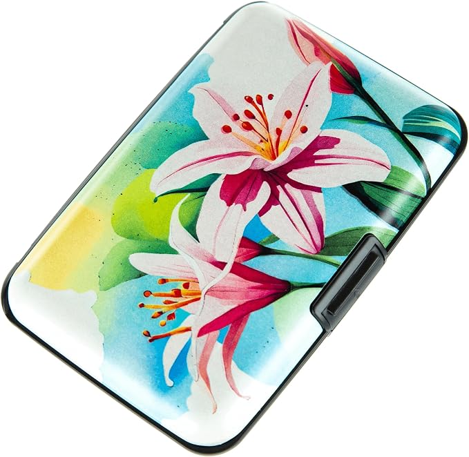 Credit Card Holder, Metal Card Wallet RFID Blocking Mini Slim Aluminum Business Hard Card Case for Women Men (Watercolor Lilies) by Kaabao