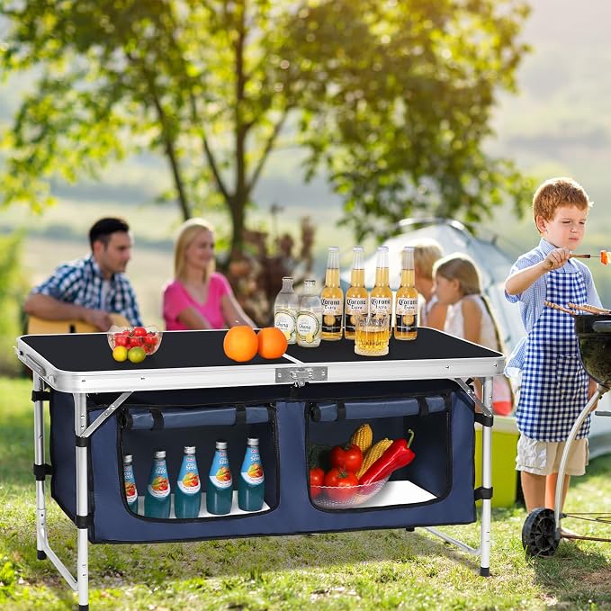 Camp Field Camping Folding Aluminum Table with Adjustable Legs for Outdoor Travel Beach, Backyards, BBQ, Party and Picnic Foldable Table - Image 2