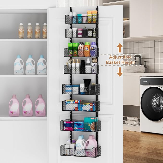 VyGrow Over The Door Organizer, 8-tier Metal Door Organizer Hanging with Adjustable Baskets, Behind The Door Storage for Bedroom Closet Bathroom Pantry Cabinet Kitchen, Black - Image 2