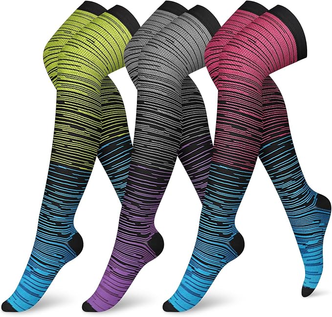 CHARMKING 3 Pairs Thigh High Compression Socks for Women and Men 15-20 mmHg Boost Circulation and All Day Comfort by CHARMKING
