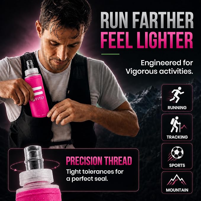 FITLY Soft Flask - Shrink As You Drink Soft Water Bottle for Hydration Pack - Folding Water Bottle Ideal for Running, Hiking, Cycling, Climbing & Rigorous Activity - Image 5